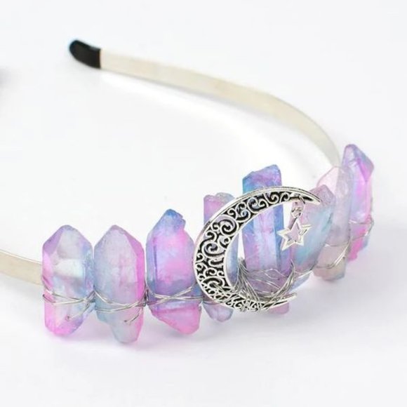 COPY - FLASH SALE! Goth Goddess Raw Crystal X Crescent Moon Tiara